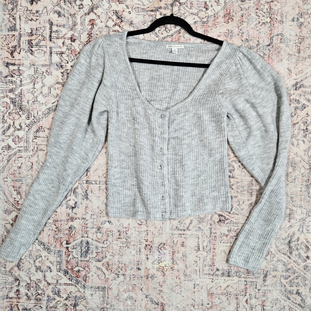 Cato Gray V-Neck Button-Up Women's Sweater